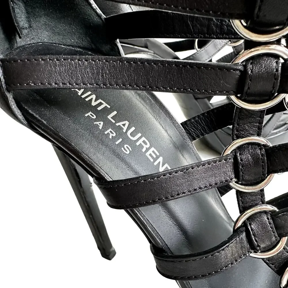 Saint Laurent Nina Cage Sandals Size 38.5 Calfskin Black w/Box Dustbag 316198 - Picture 9 of 12